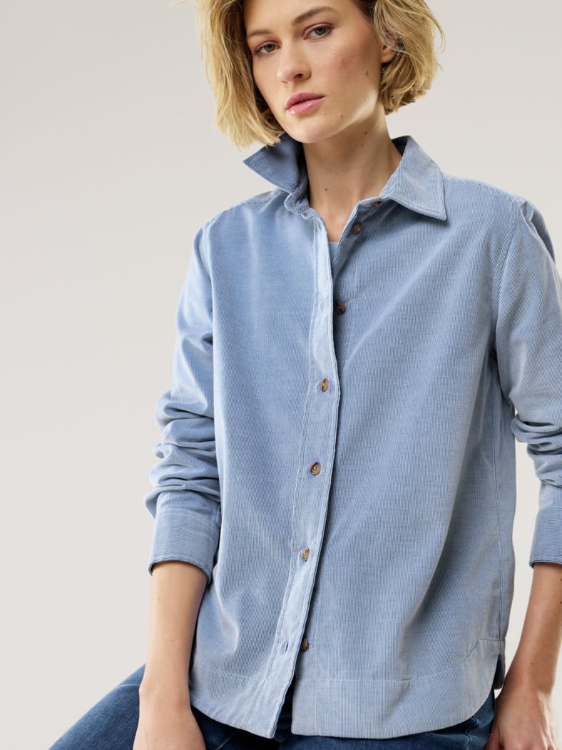 Two-Tone Cord Bluse Boxi Ozeanblau