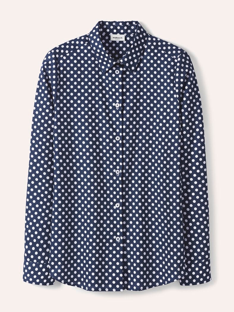 Extraglatt Baumwoll-Bluse Tupfen Marine