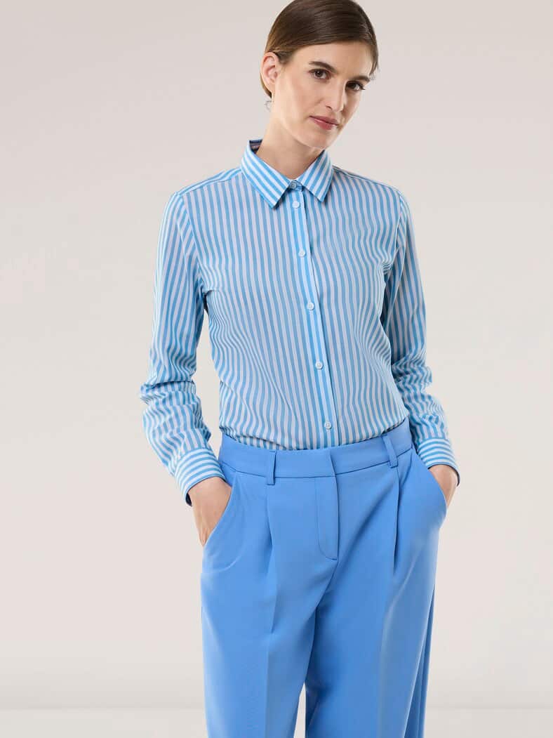 Extraglatt Baumwoll-Bluse Streifen Jeansblau