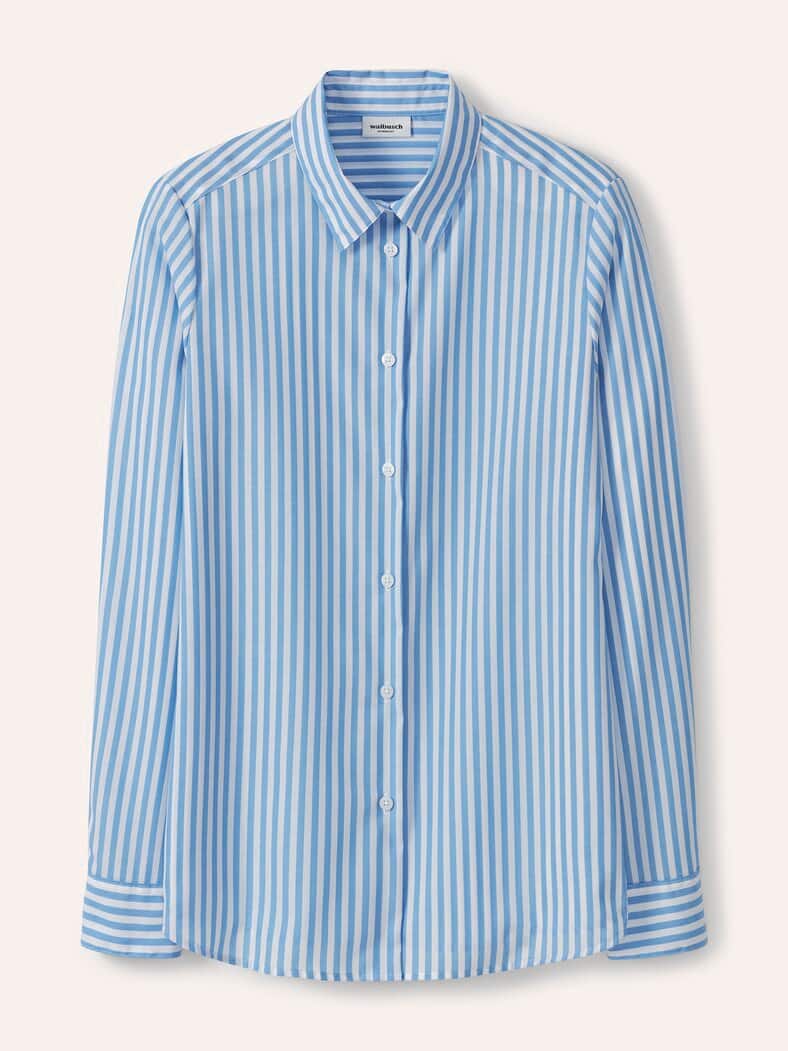 Extraglatt Baumwoll-Bluse Streifen Jeansblau