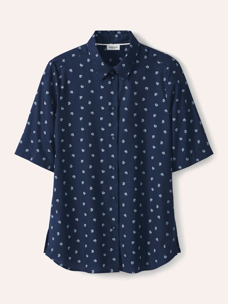 Extraglatt-Hemdbluse Everyday 2.0 Blumendruck Marine