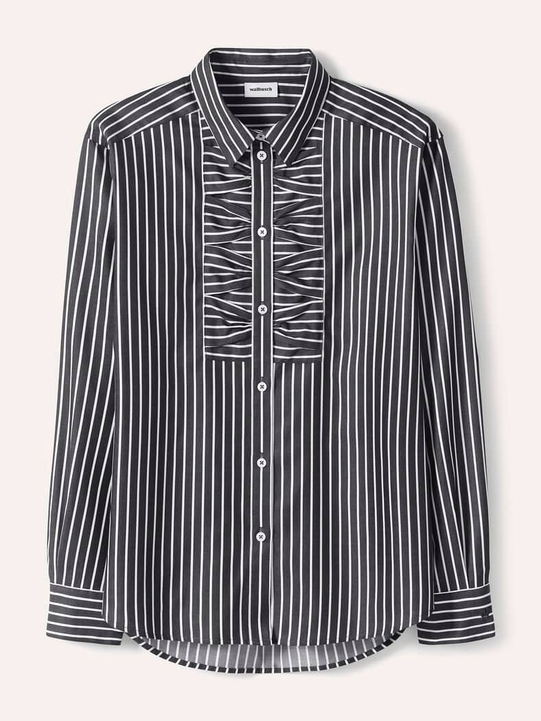 Hemdbluse mit Falteneinsatz Streifen Marine