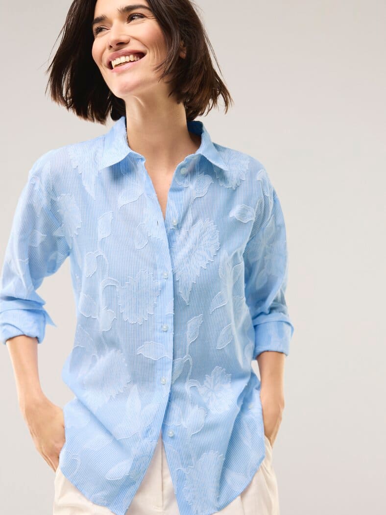 Hemdbluse mit Streifen Meerblau