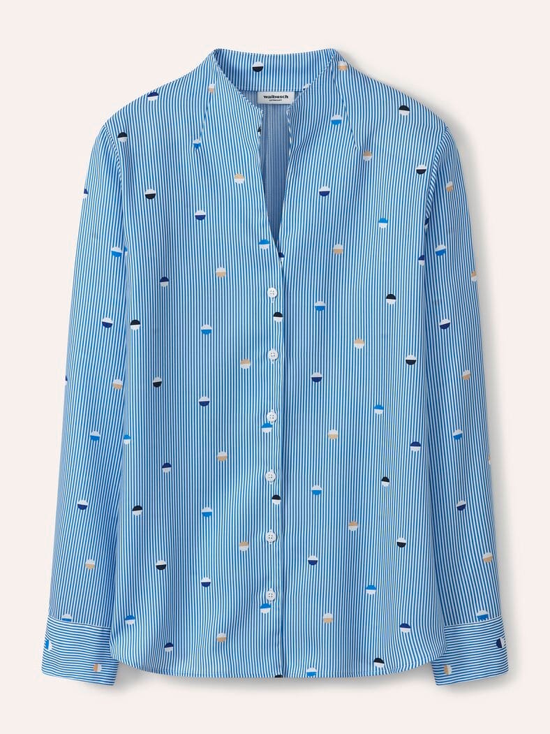 Extraglatt-Bluse Kelchkragen Tupfen Königsblau