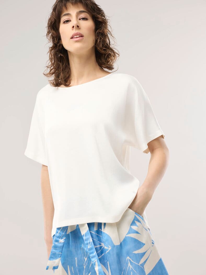 Blusenshirt aus Satin Offwhite