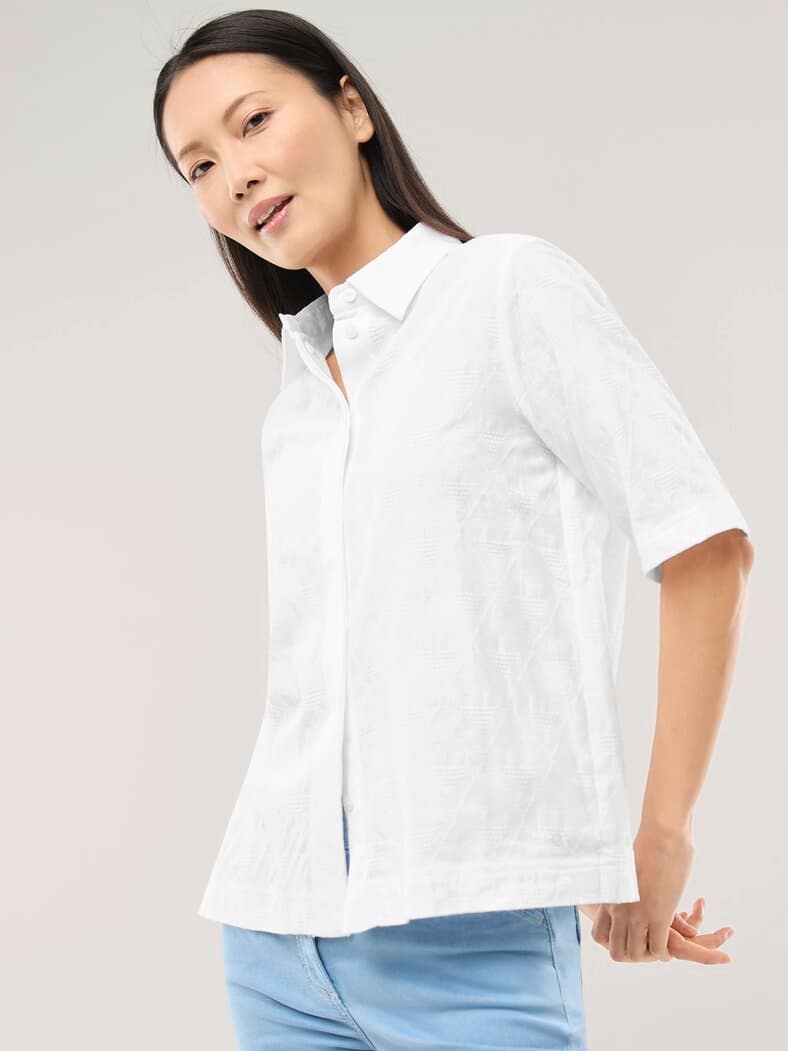 Hemdbluse aus Viskose Jacquard Weiß