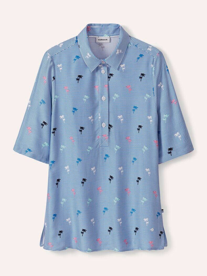 Polo Bluse aus Viskose Palmendruck