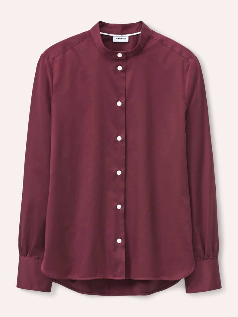 Bluse mit Stehkragen Baumwollsatin Uni Merlot