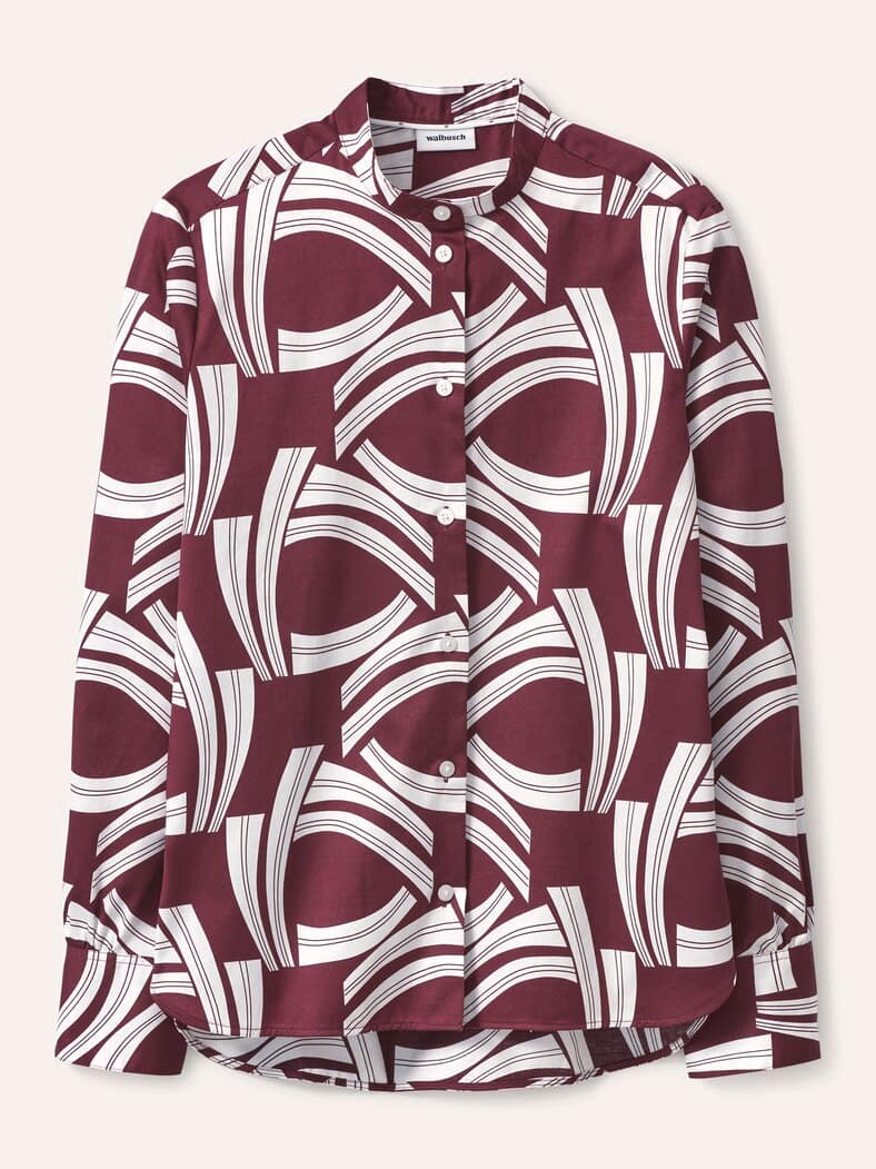 Bluse mit Stehkragen Baumwollsatin Druck Rot
