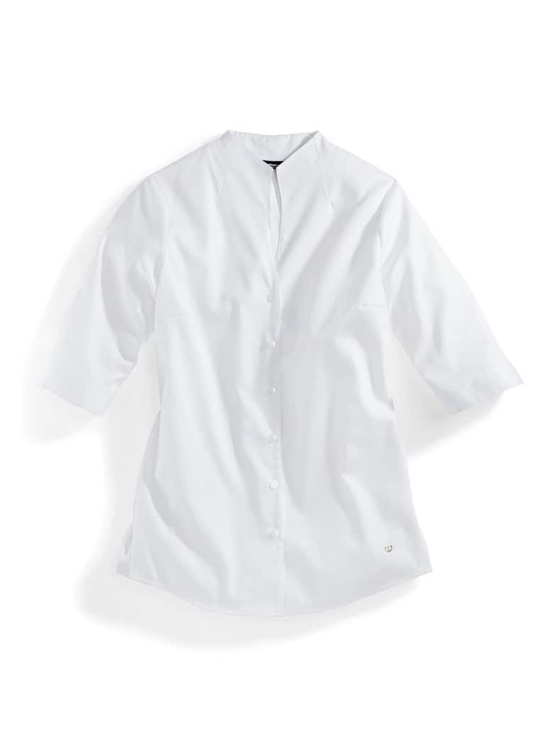 Extraglatt-Bluse Kelchkragen Weiß