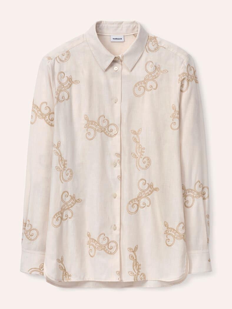 Hemdbluse aus Flanell mit Stickerei Creme