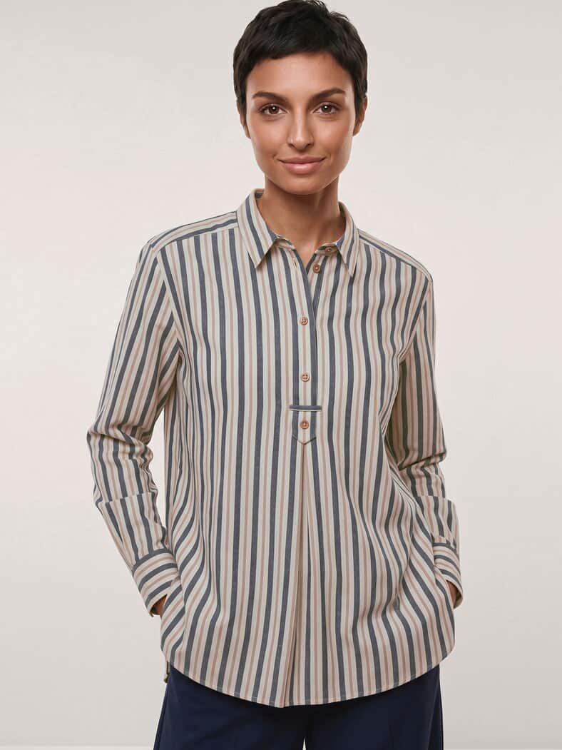 Bluse aus Polar-Flanell Streifen Nachtblau