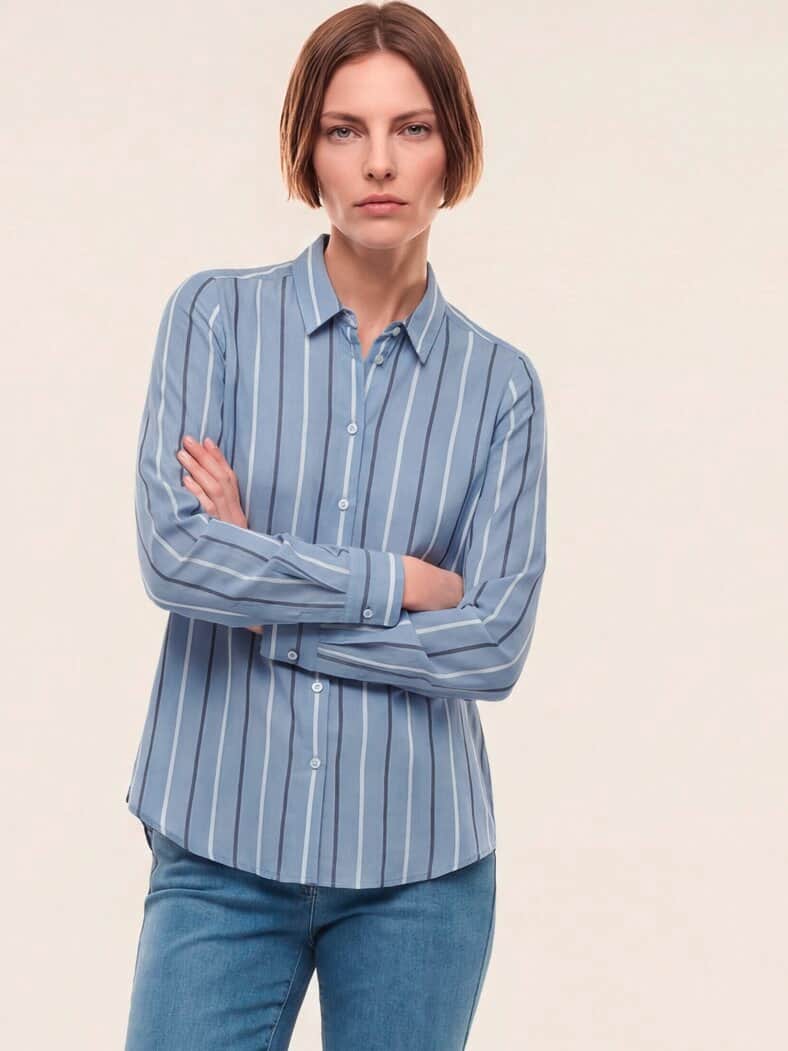 Extraglatt-Hemdbluse Everyday 2.0 Streifen Smokey Blue