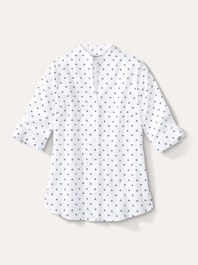 Extraglatt-Bluse Kelchkragen Minimal Weiß Marine