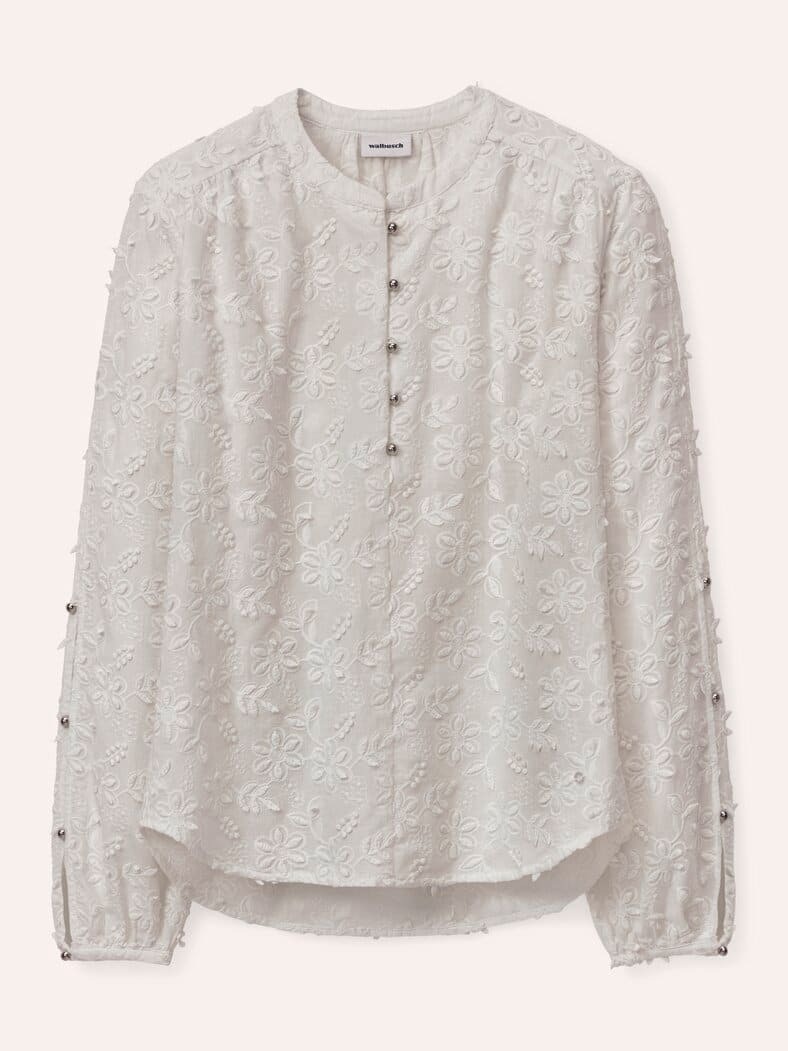 Bluse mit Blütenstickerei Offwhite