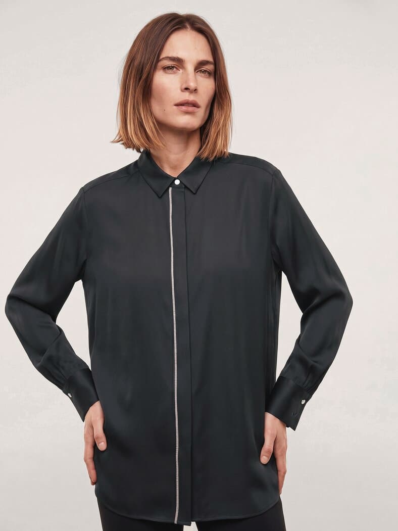 Bluse mit Glitzerkante Schwarz