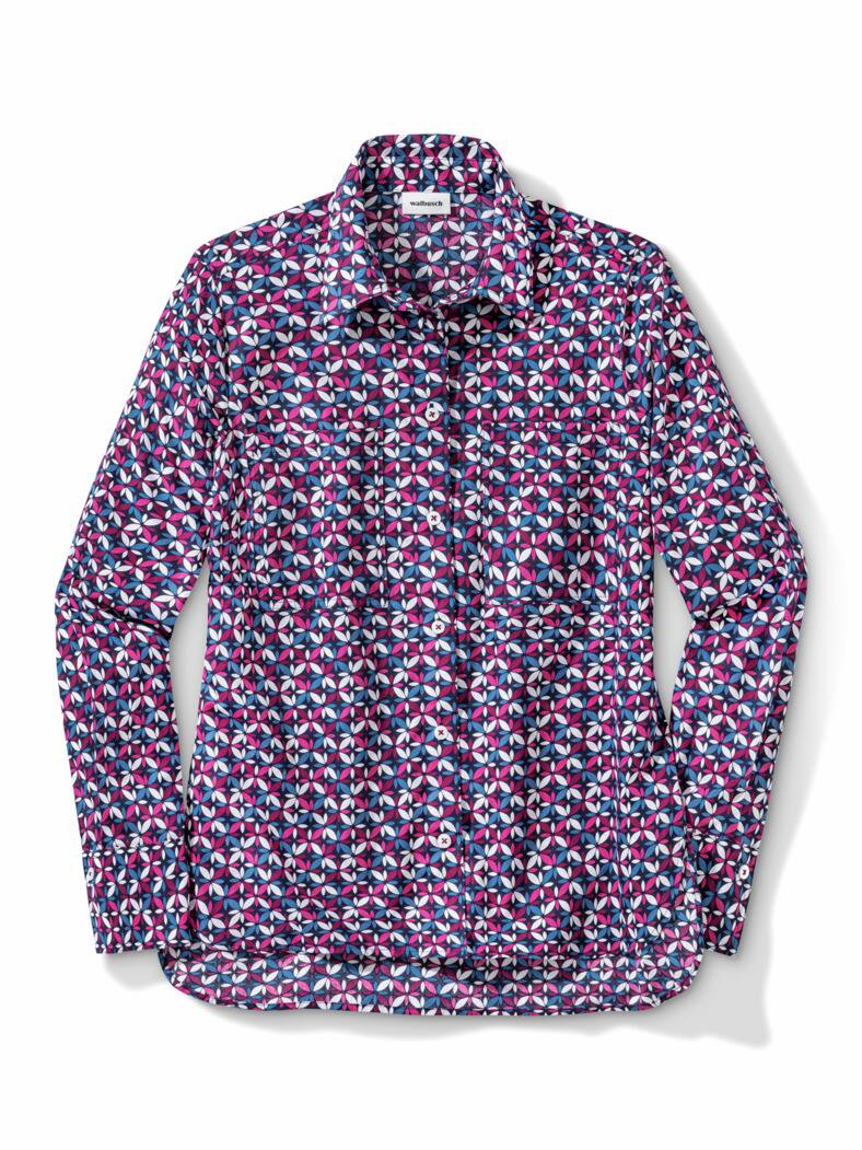 Komfort Baumwoll-Bluse Grafik Fuchsia
