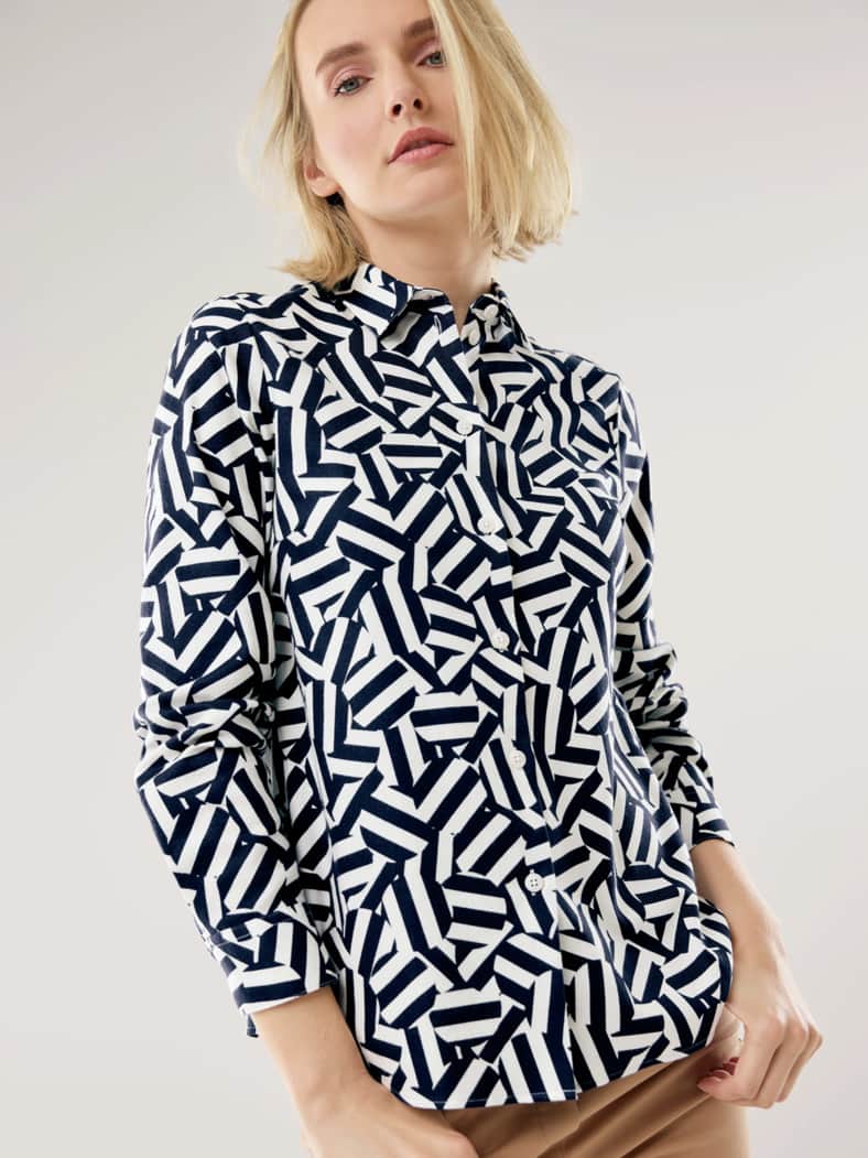 Thermo-Flanell-Hemdbluse Grafik Marine/Offwhite