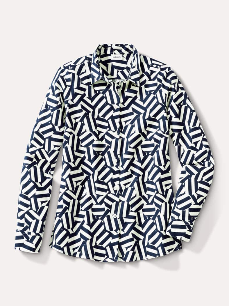 Thermo-Flanell-Hemdbluse Grafik Marine/Offwhite