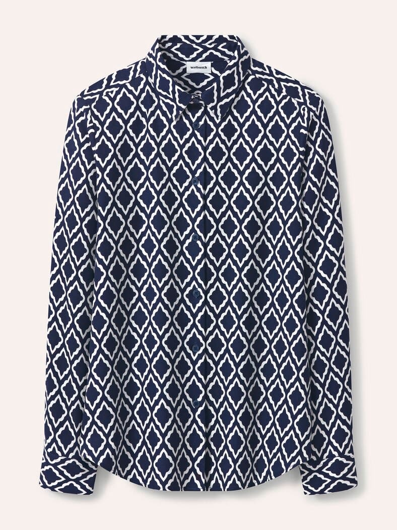 Hemdbluse aus Thermoflanell Ornament Marine