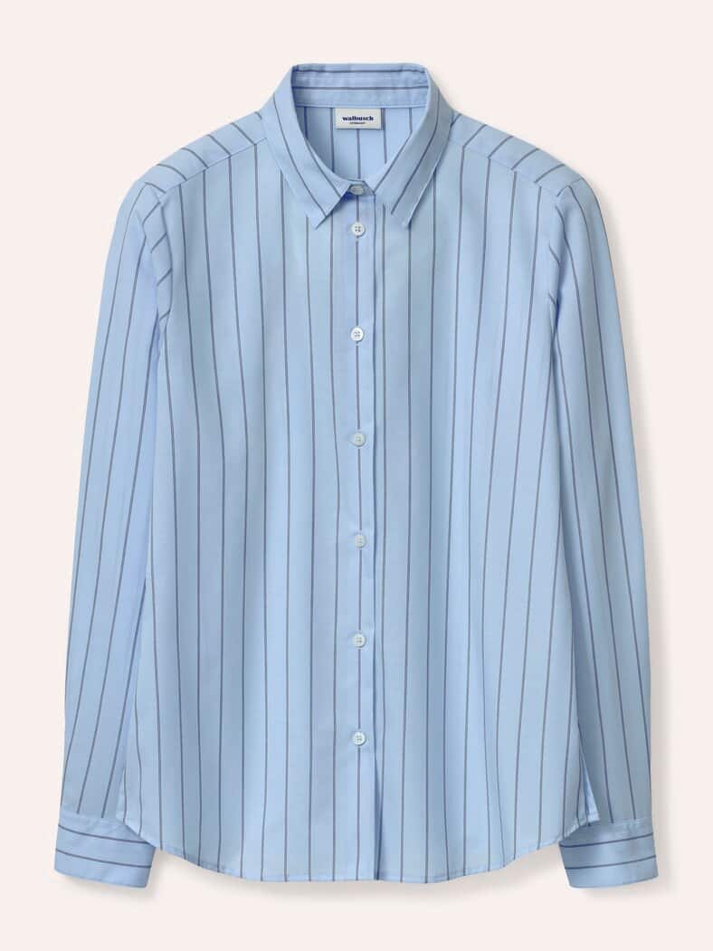 Extraglatt Baumwoll-Bluse Streifen Skyblue