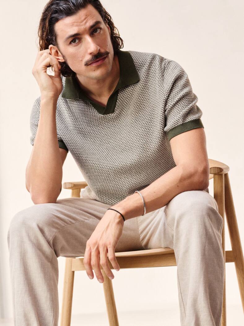 Outfit Strickpolo Leinenmix