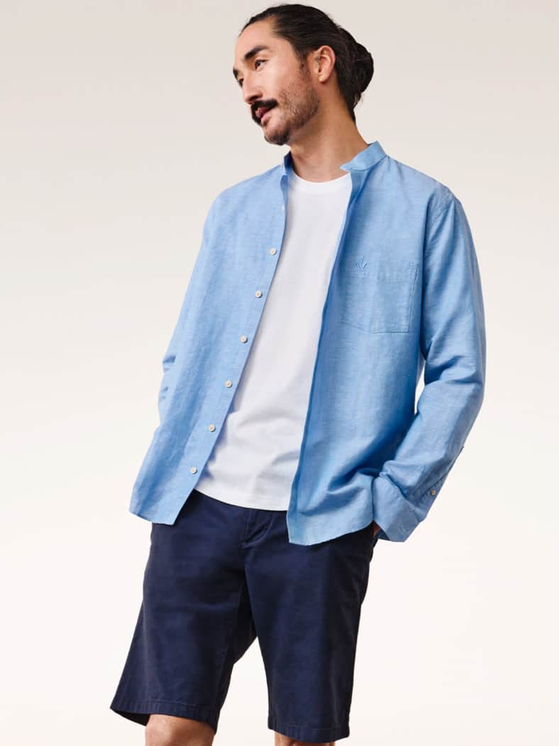 Outfit Stehkragen-Leinenhemd