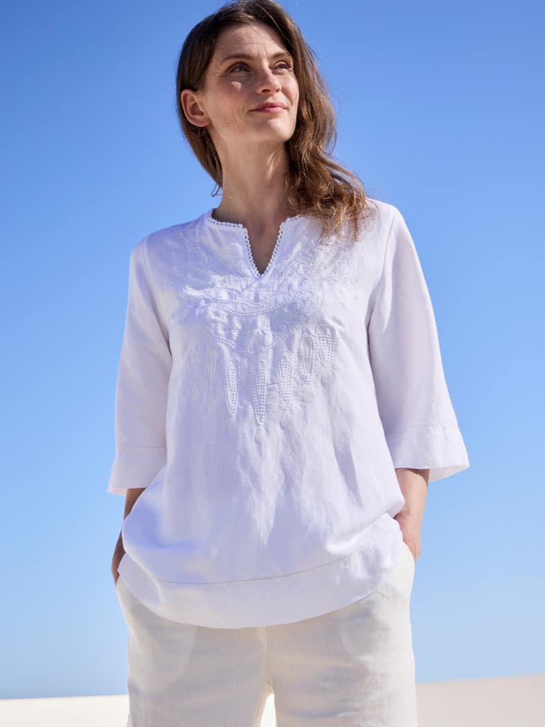 Outfit Tunika Leinenmix mit Stickerei