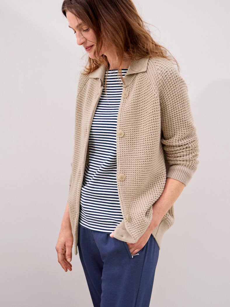 Outfit Merino-Strickjacke Waffelstruktur