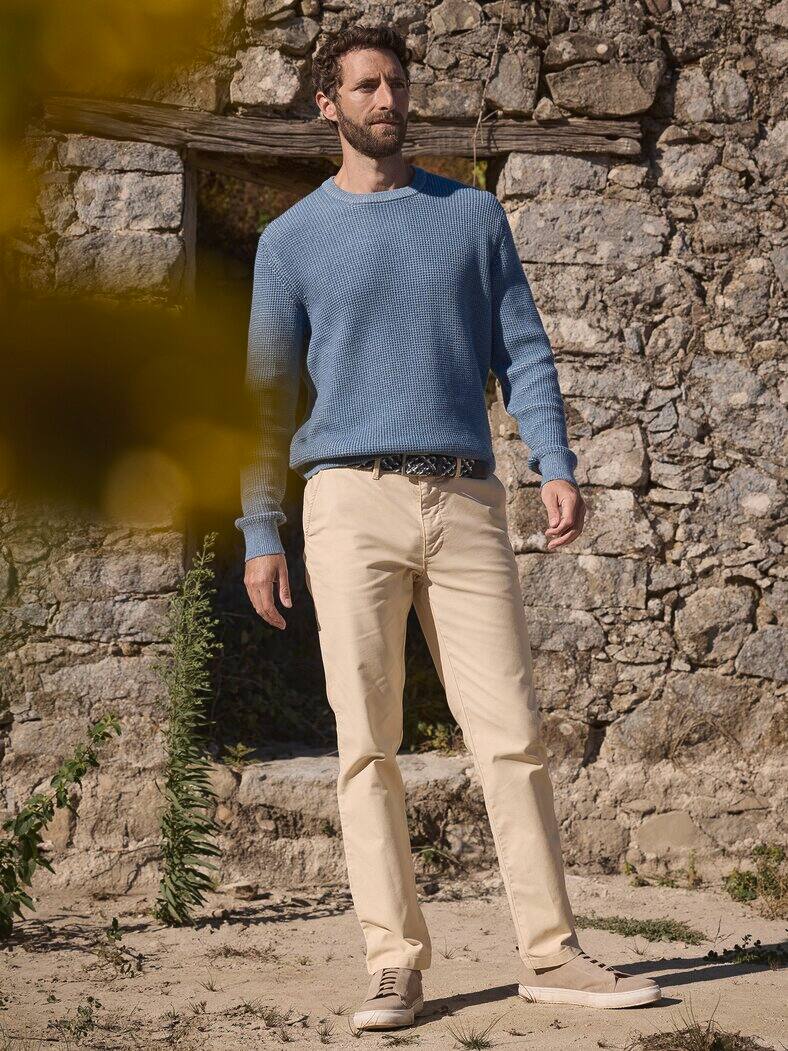 Outfit Strukturpullover Bicolor